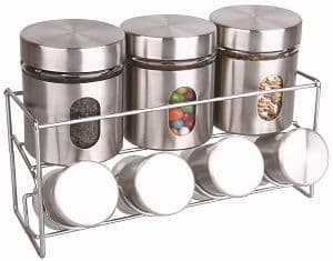 8pcs Glass & Metal Storage Jar Set with Stand (Kitchen Set)