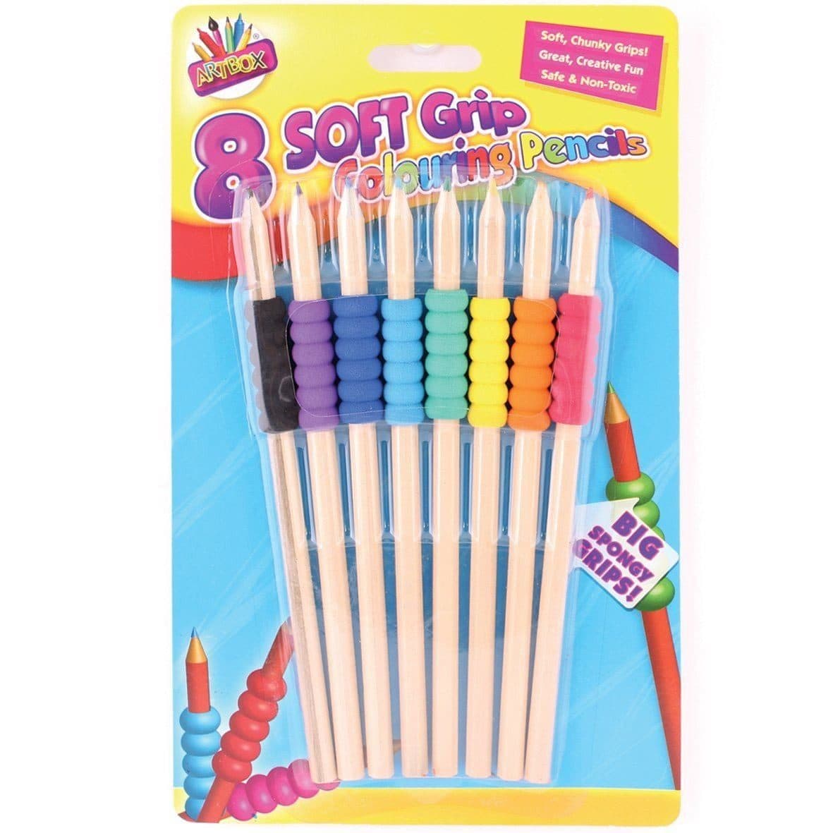8 Soft Grip Colouring Pencils.