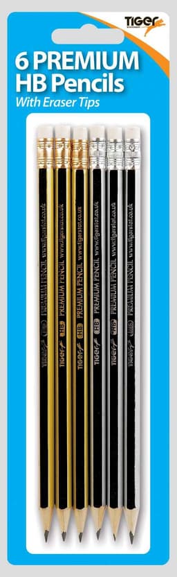 Tiger Pk6 Eraser Top Hb Pencils Blister 2