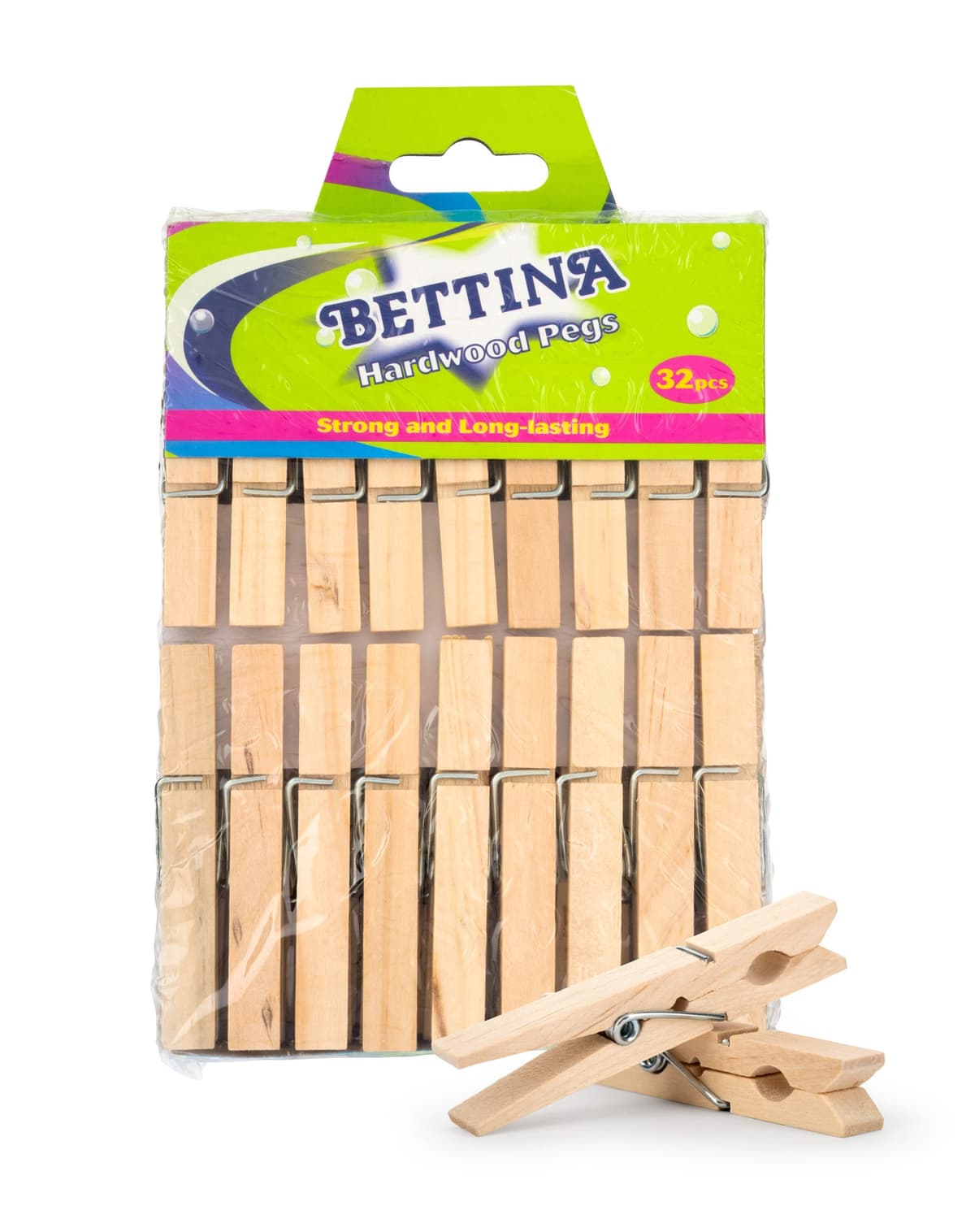 Bettina 32pc Hard Birchwood Pegs