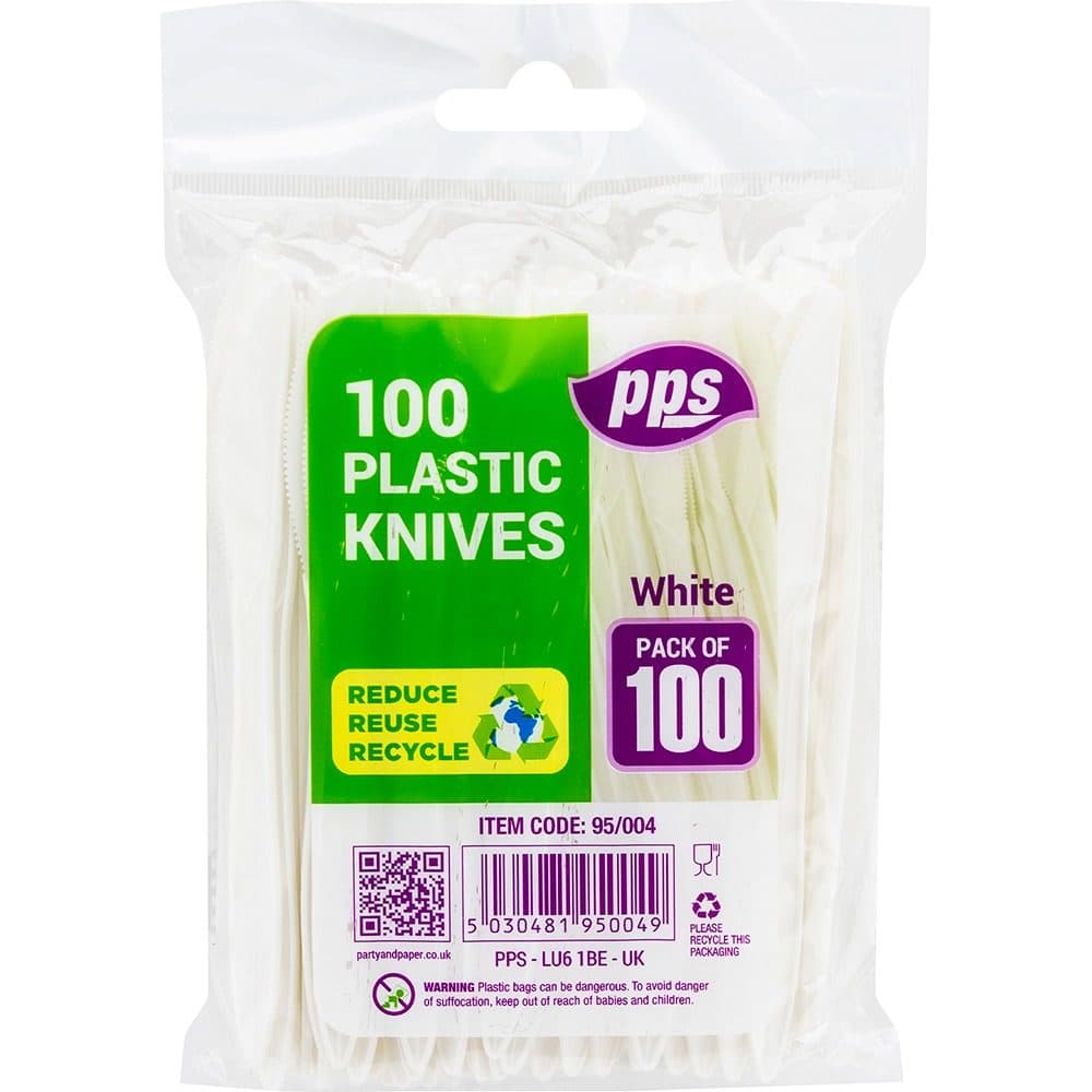 Cutlery Knives Plastic  White 100pcs/20