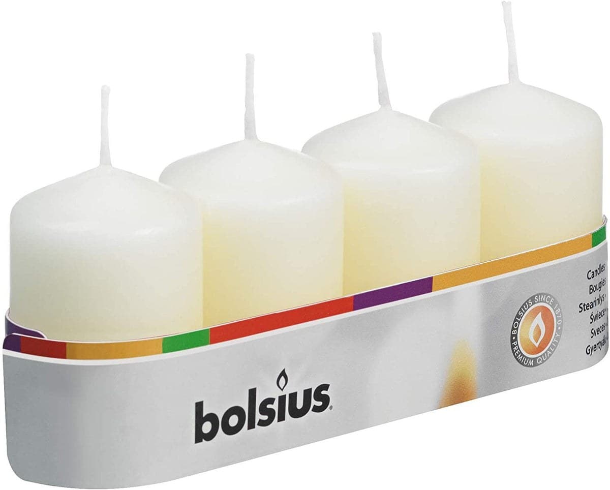 Bolsius Pillar candles White, tray  4, 60/40 mm



