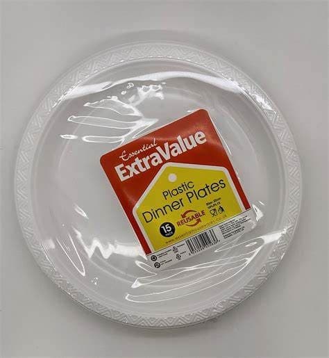 EV WHITE PLASTIC PLATES 22CM PK15.