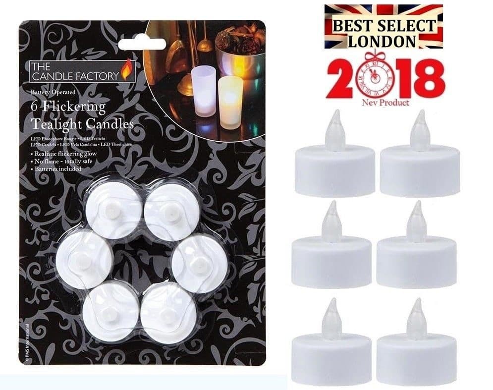 6PC B/OP FLICKERING TEA LIGHT CANDLES IN COLOUR BOX