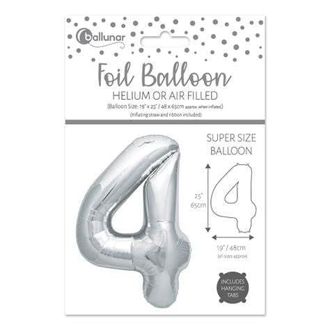NUMBER 4 SILV FOIL BALLOON   25"/65CM