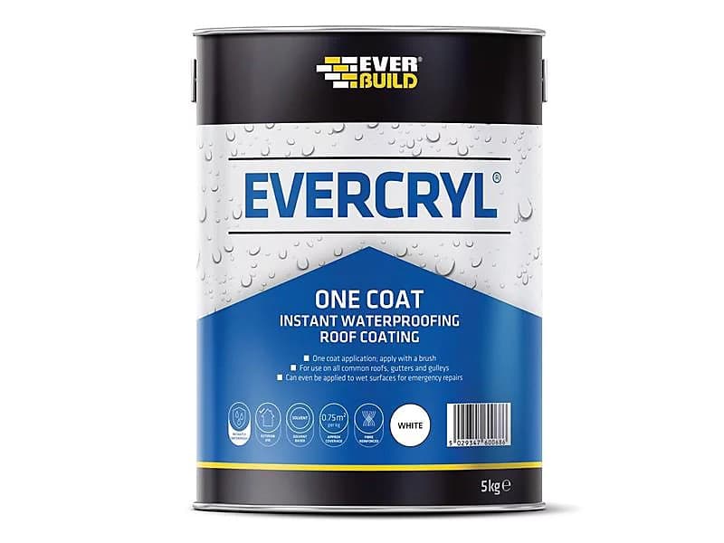 Everbuild Evercryl One Coat Instant Waterproofing Roof Coating White 5kg