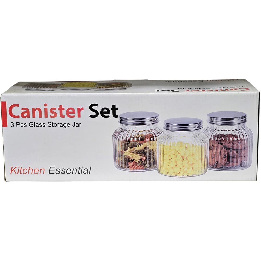SOV Shl  3pc Glass Cannister Set Metal