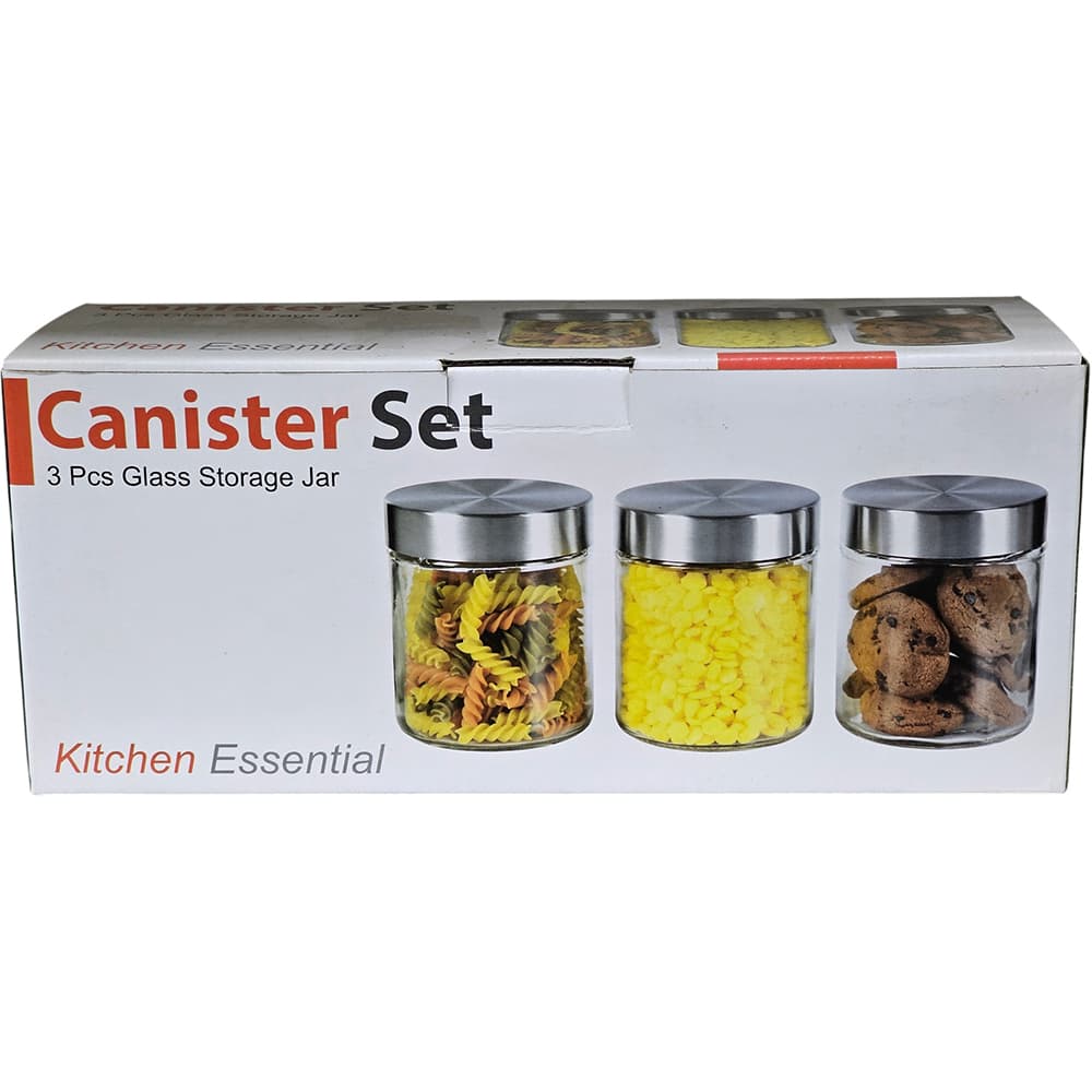 SOV Shl  3pc Glass Cannister Set Metal