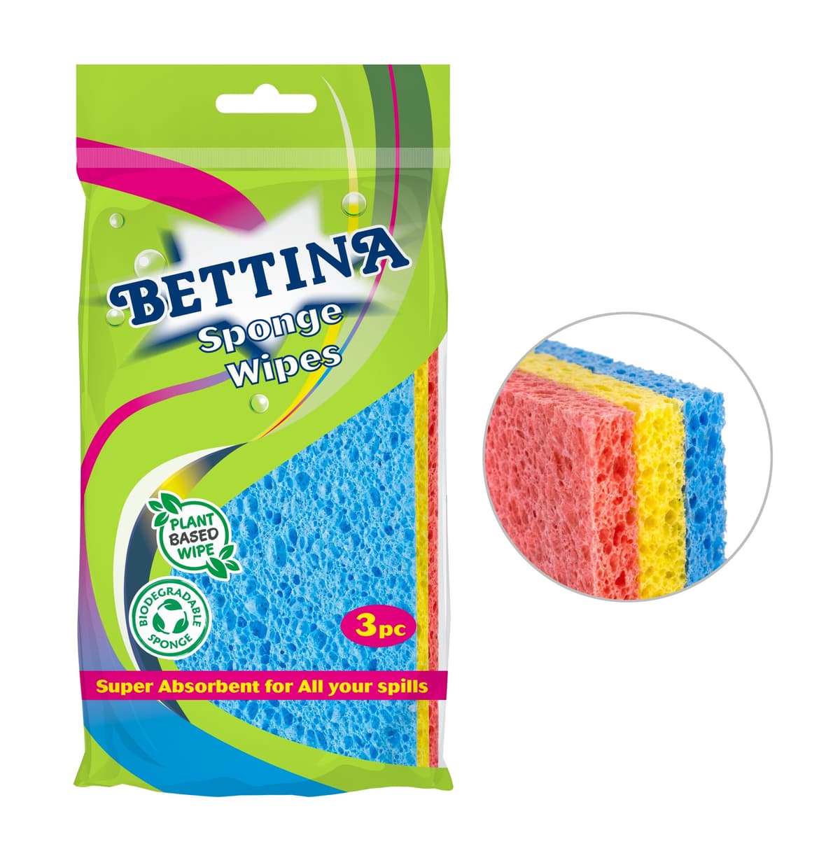 Bettina 3pc Cellulose Sponge Wipes