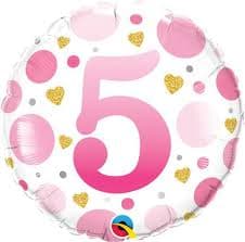 18" ROUND QX FOIL PRINT 001CT AGE 5 PINK DOTS