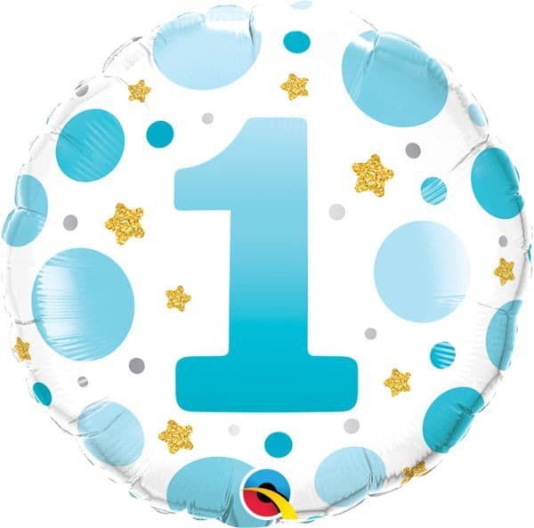 18" ROUND QX FOIL PRINT 001CT AGE 1 BLUE DOTS