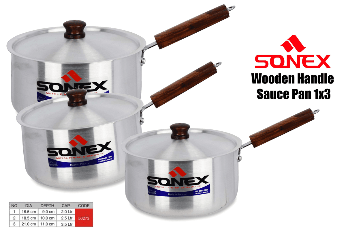 SONEX WOODEN HANDLE SAUCE PAN 1X3