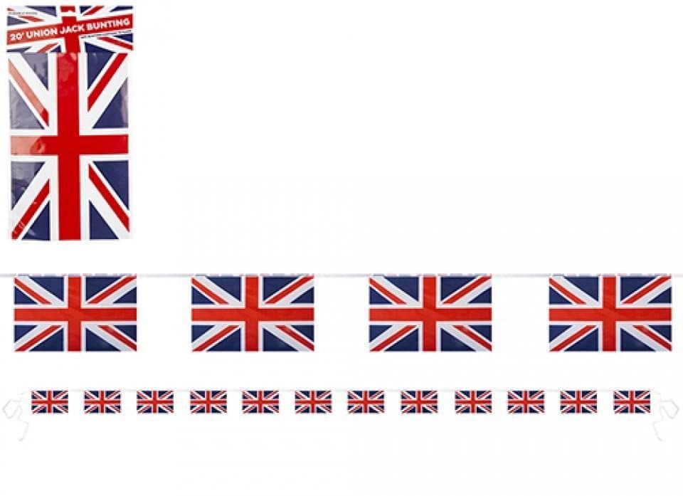 20` UNION JACK RAYON BUNTING W/12 (12"X 8") FLAGS IN PBHC