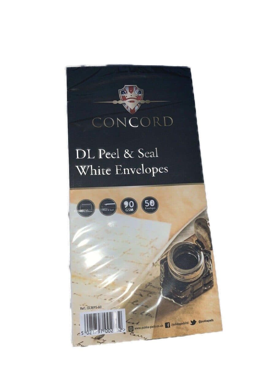 DL Peel & Seal White  Envelopes Pk50 110mm x 220mm