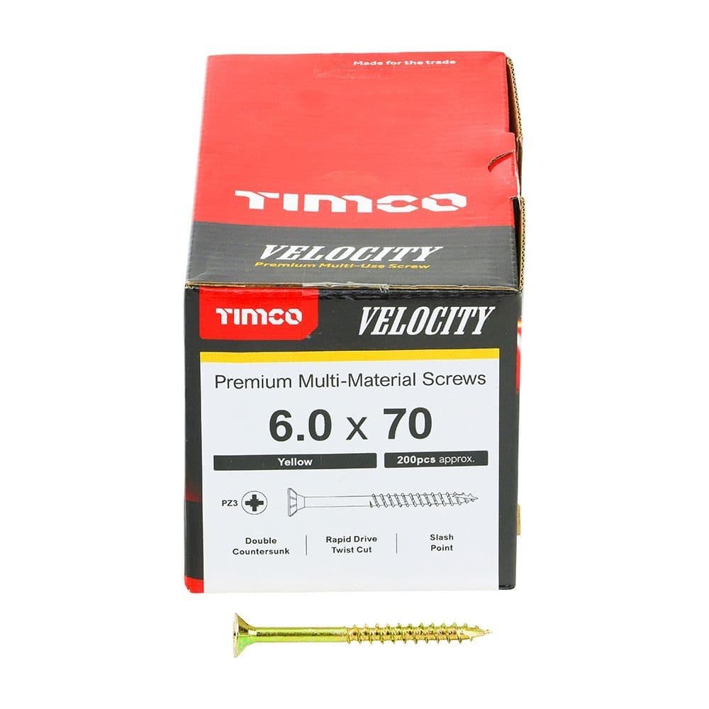 TIMCO Velocity Premium Multi-use Screws - Pz -double Countersunk - Yellow 6.0 X 70  
 Pk 200