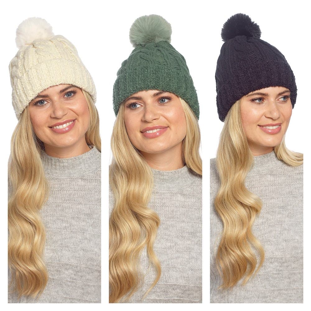 Ladies Chunky Beanie Hat With Turn UP