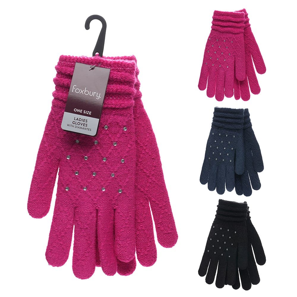 RJM Ladies Gloves With Diamontes