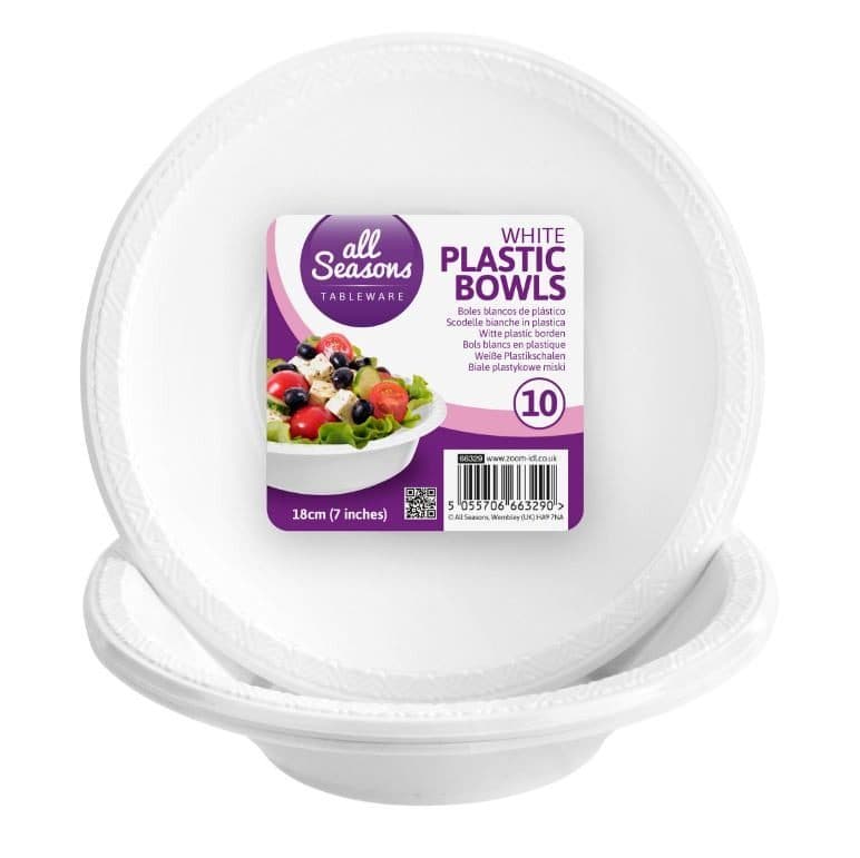 ZM 10pk 18cm White Plastic Bowls