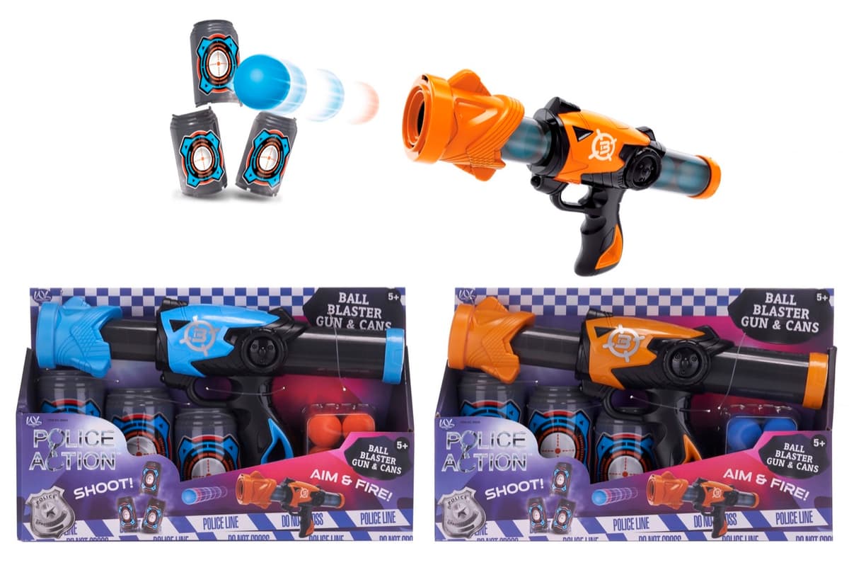 12 Ball Blaster Gun & Cans Police Action