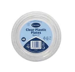 Essential 40pk 18cm / 7" Clear Plastic Plate Reusable 2