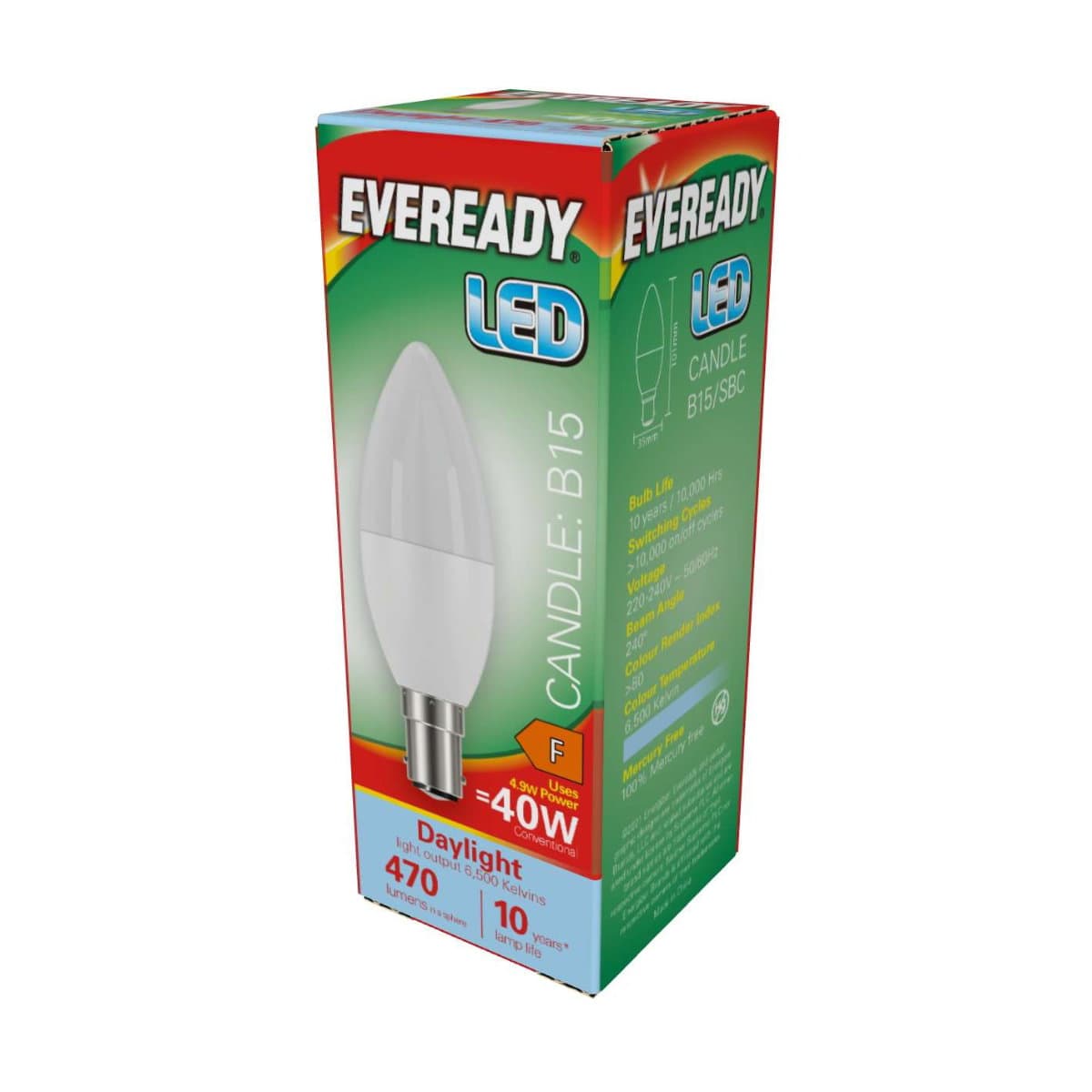 Eveready LED Candle B15 (SBC) 470lm 4.9W 6500k (Daylight)