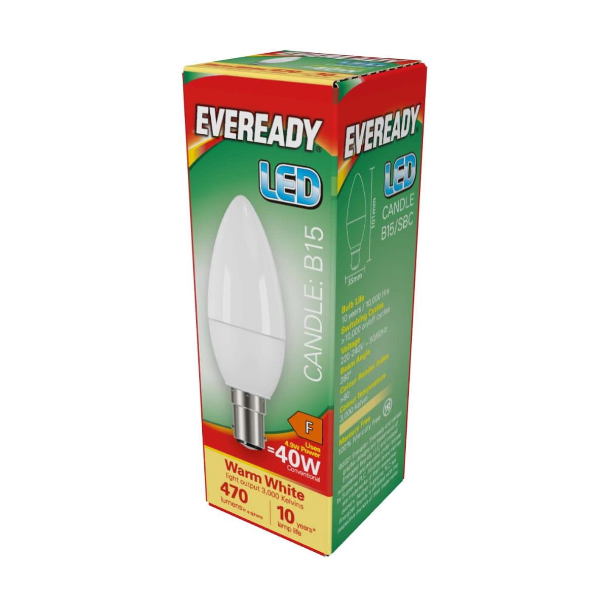 Eveready LED Candle B15 (SBC) 470lm 4.9W 3000k (Warm White)