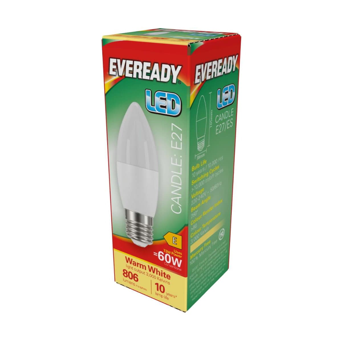 Eveready LED  Candle E27 (ES) 806lm 7.3W 3000k (Warm White)