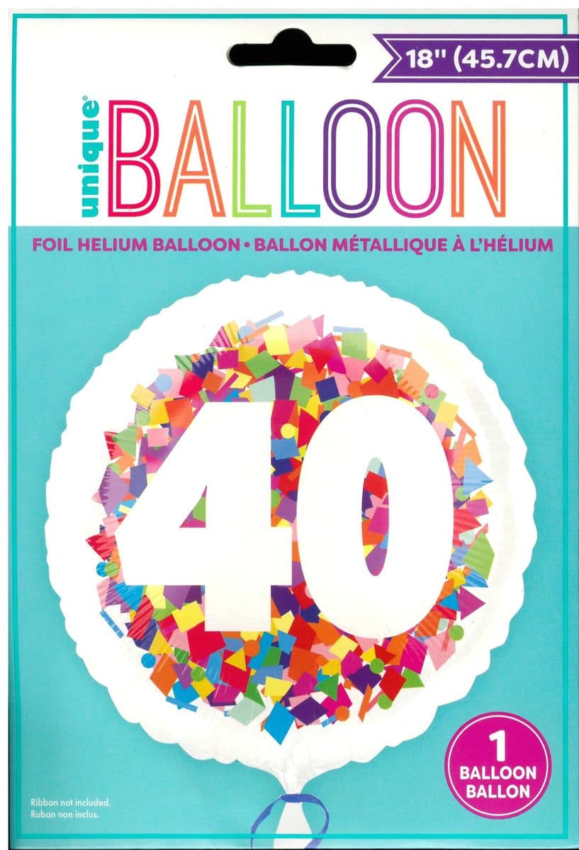 Unique Party 18" Bright Confetti 40 Foil Balloon Round