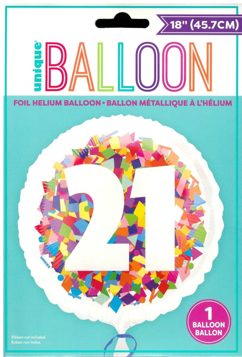 Unique Party 18" Bright Confetti 21 Foil Balloon Round