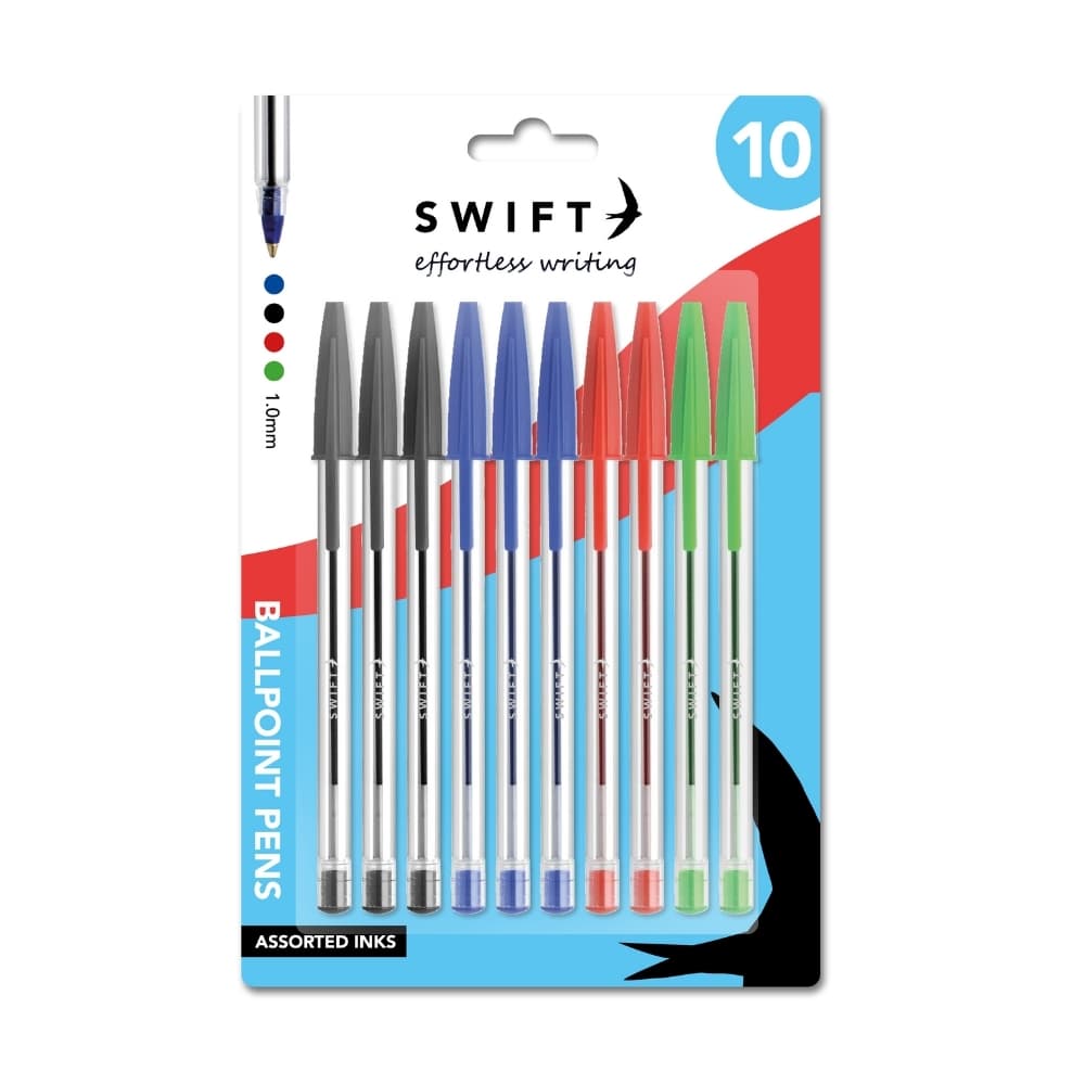 Swift Pull Cap Ballpoint Pens, 10pk Assorted