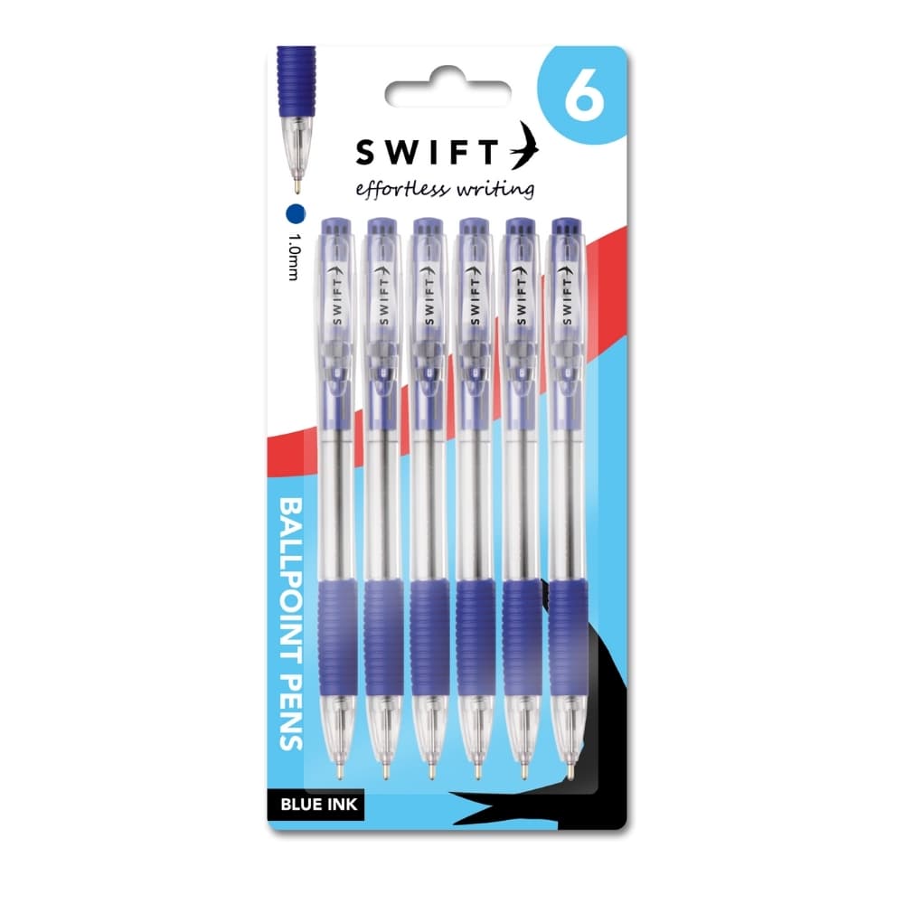 Swift Retractable Ballpoint Pens 6pk Blue