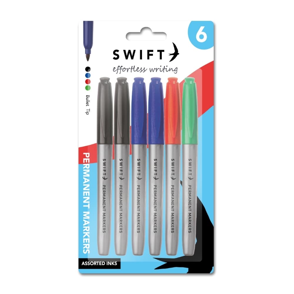 Swift Permanent Markers, 6pk Assorted