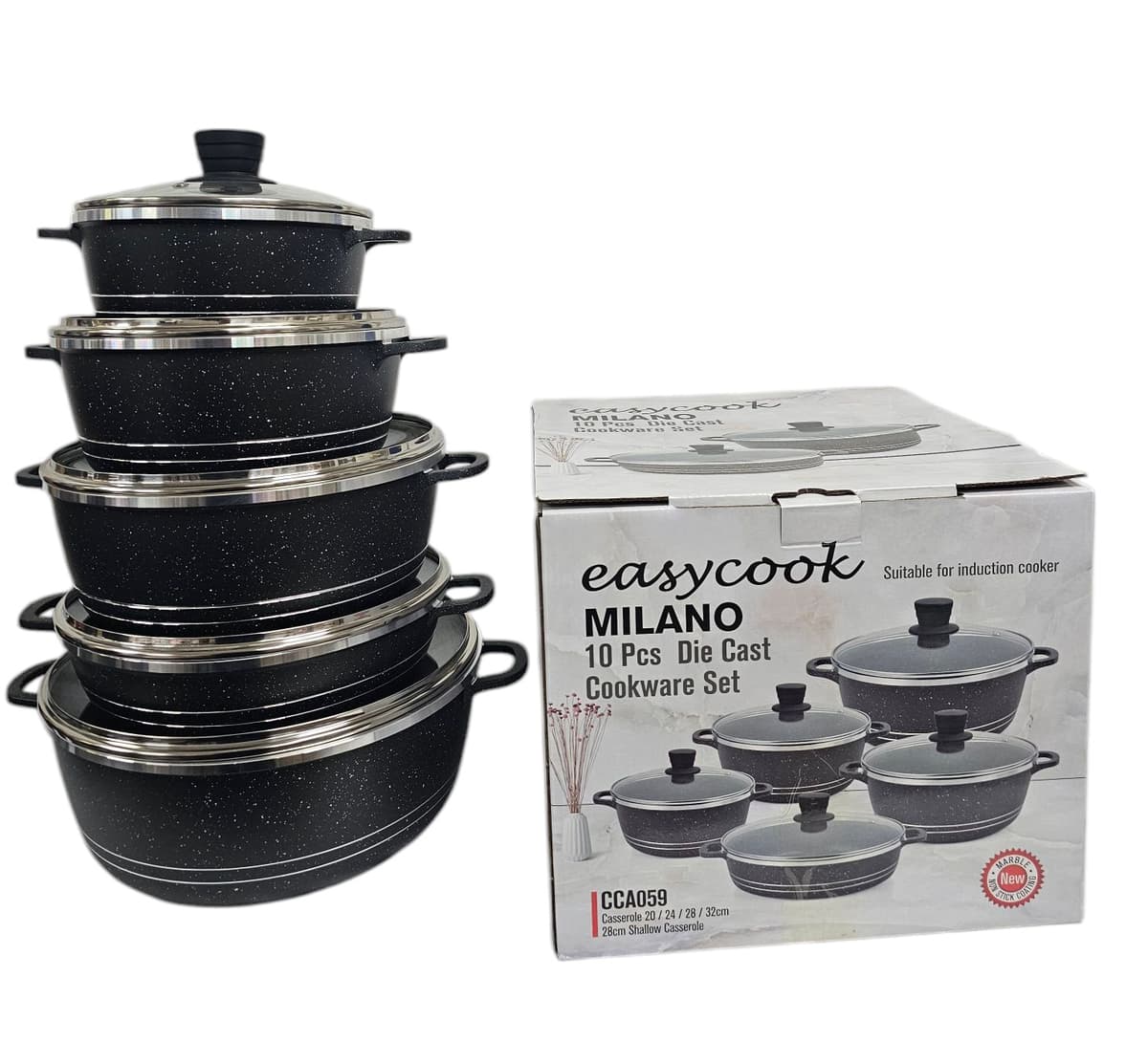 SOV Die Cast Set 5pc Easycook Black 20/24/28/32+28cm Shallow