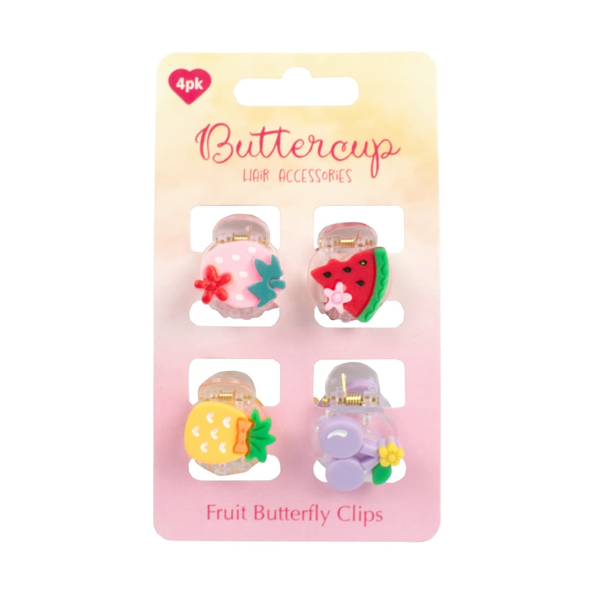 OTL Fruit Design Small Butterfly Hair Clips 4pk