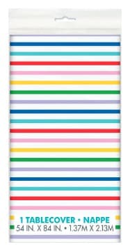 Unique Party Primary Striped Plastic Table Cover 54"x84"
