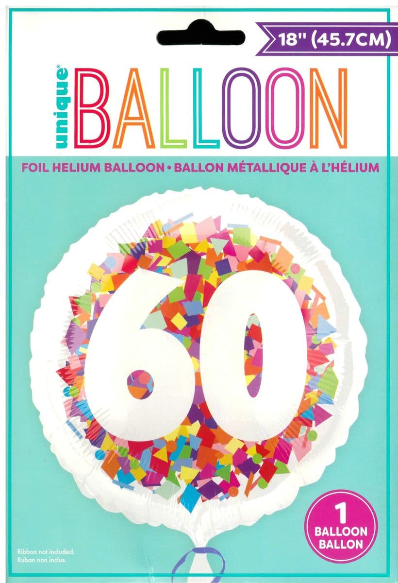Unique Party 18" Bright Confetti 60 Foil Balloon Round