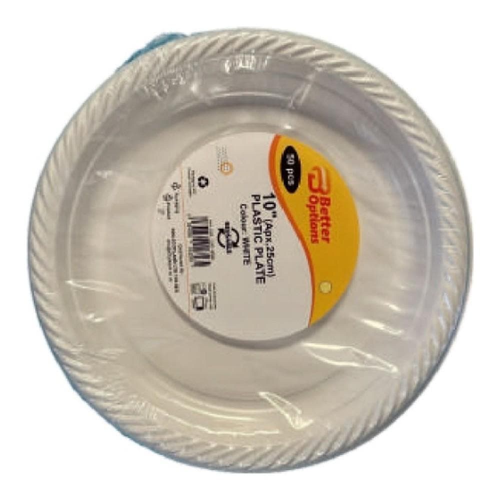 Better Options 10" White Plastic Plate 50pcs