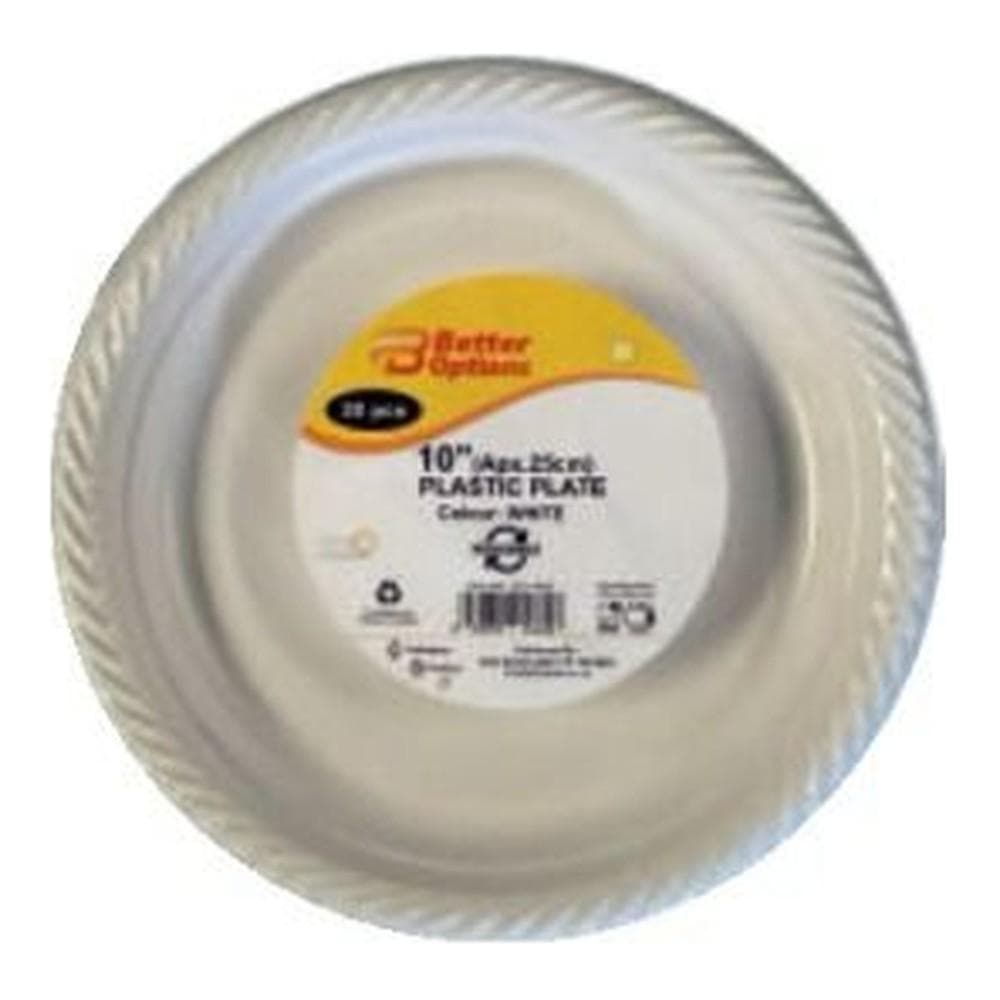 Better Options 10" White Plastic Plate 20pcs