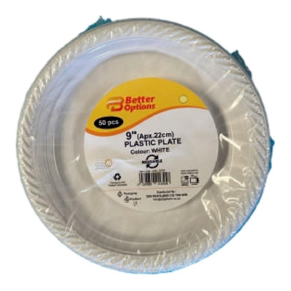 Better Options 9" Plastic White Plate 50pcs