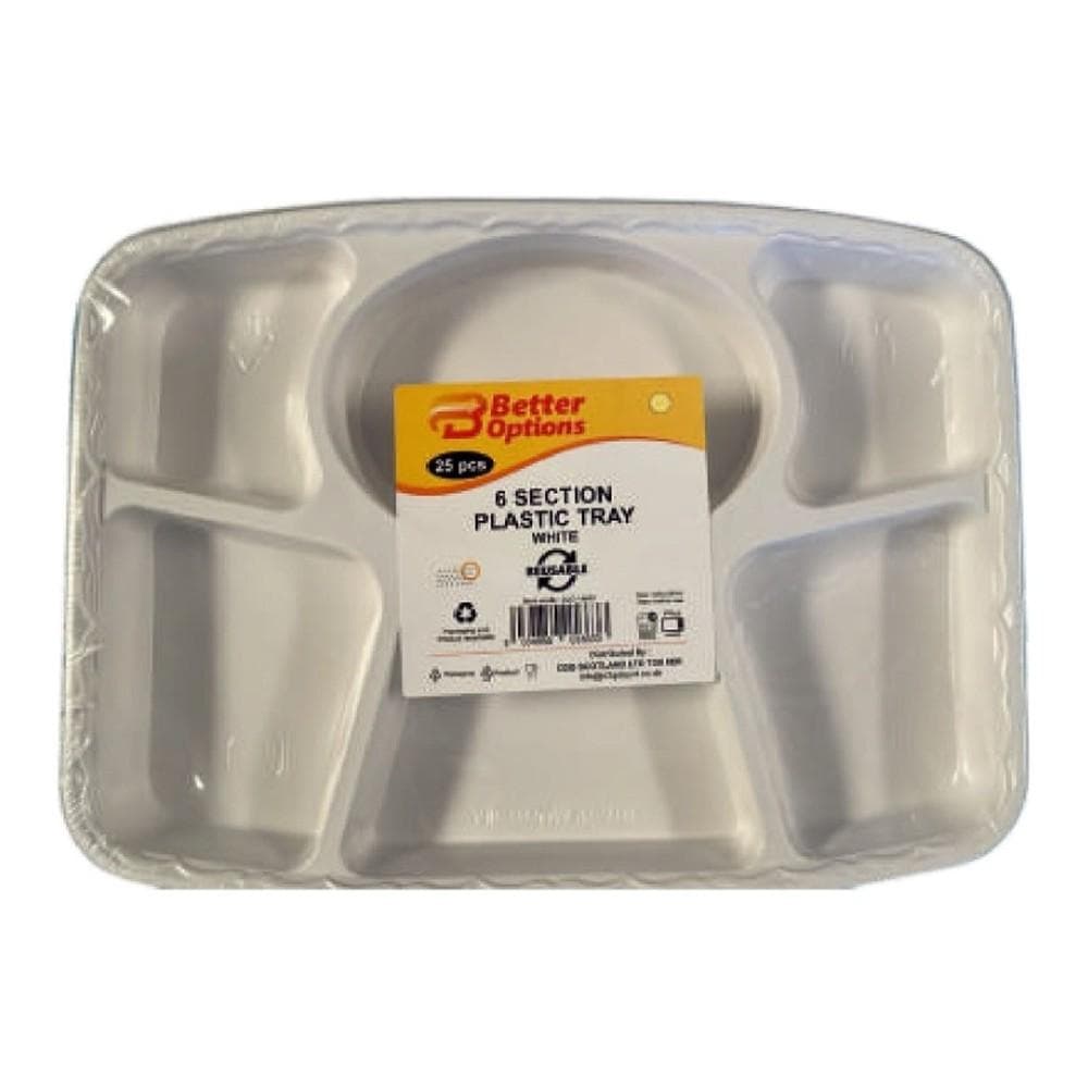 Better Options 6 Section White Plastic Tray 25pcs