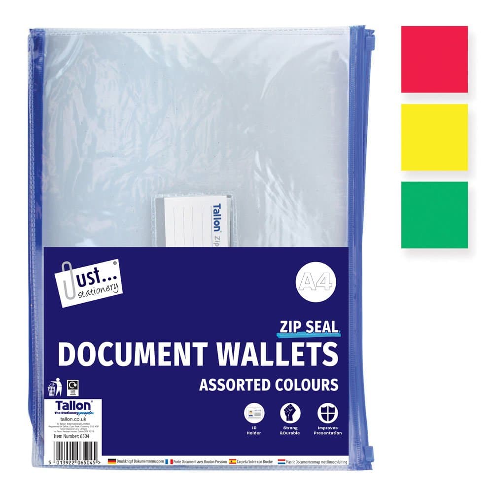 Tallon 2 A4 Zip Top Document Wallets