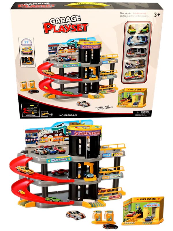 GARAGE PLAY SET WITH 5 ALLOY CARS