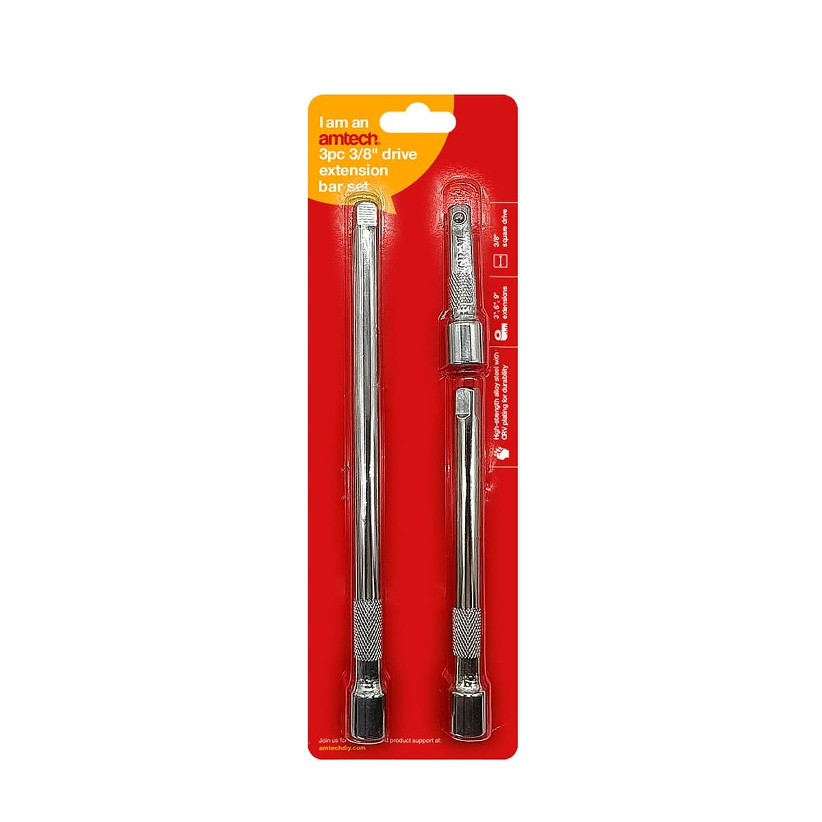 Amtech 3 Piece 9mm (3/8'') short extension bar set