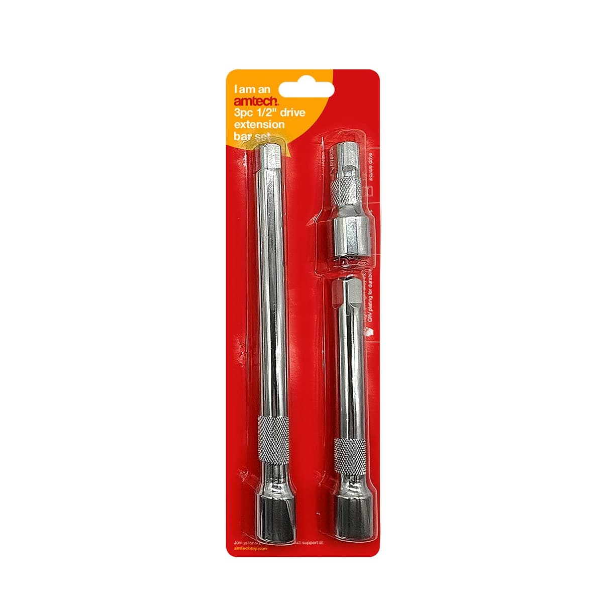 Amtech 3 Piece 13mm (1/2") short extension bar set