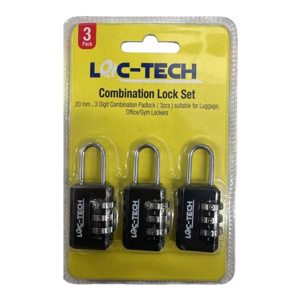Loc-tech 3 Piece Combination Lock Set 3 Digit Black