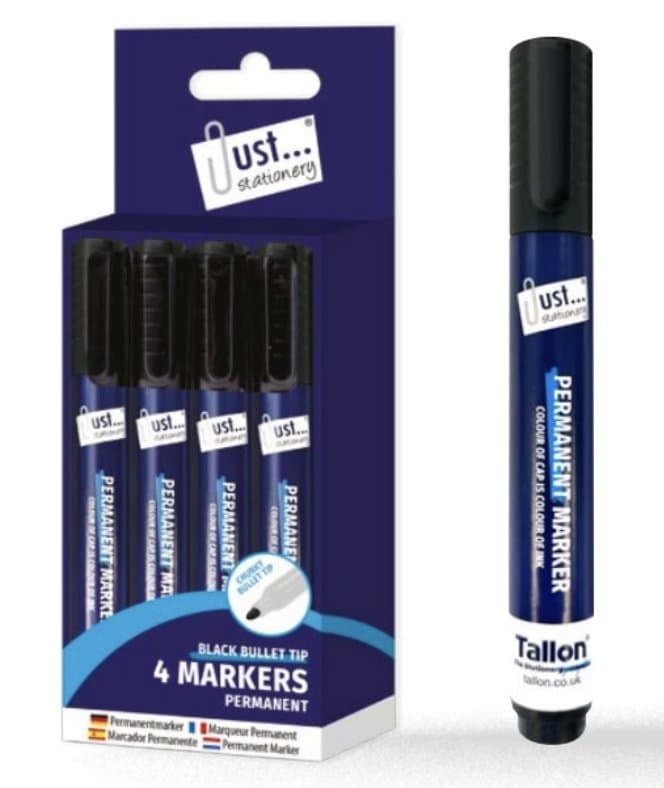 Tallon 4 Black Permanent Markers Bullet Tip