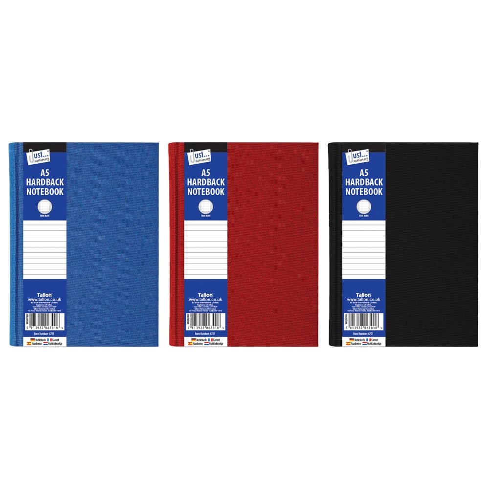 Tallon A5 Ruled Hardback Book Red, Blue, Black