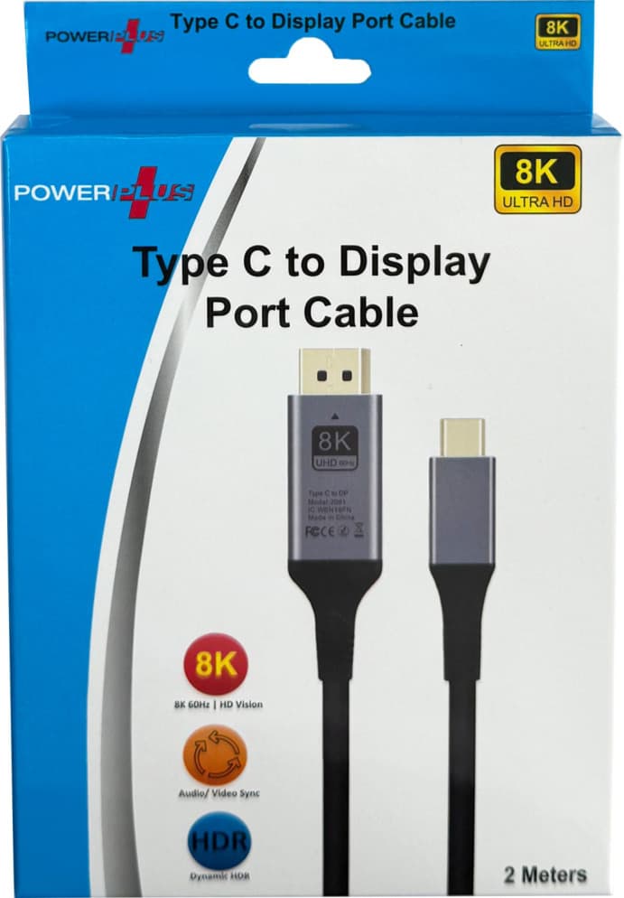 Powerplus Type c to DP Cable 8K 60hz 2 Metre