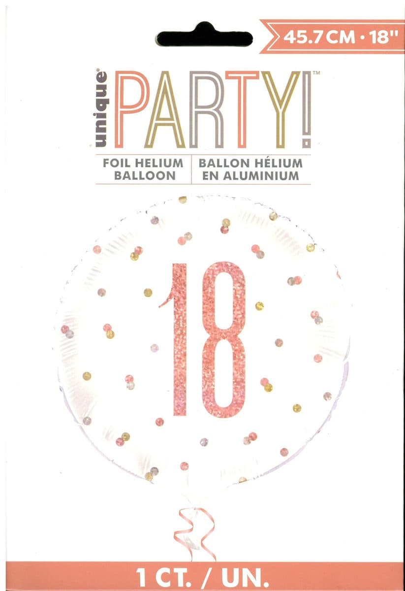 Unique Party 18" Birthday Rose Gold Glitz Number 18 Round Foil Balloon