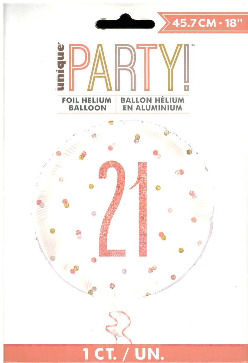Unique Party 18" Birthday Rose Gold Glitz Number 21 Round Foil Balloon